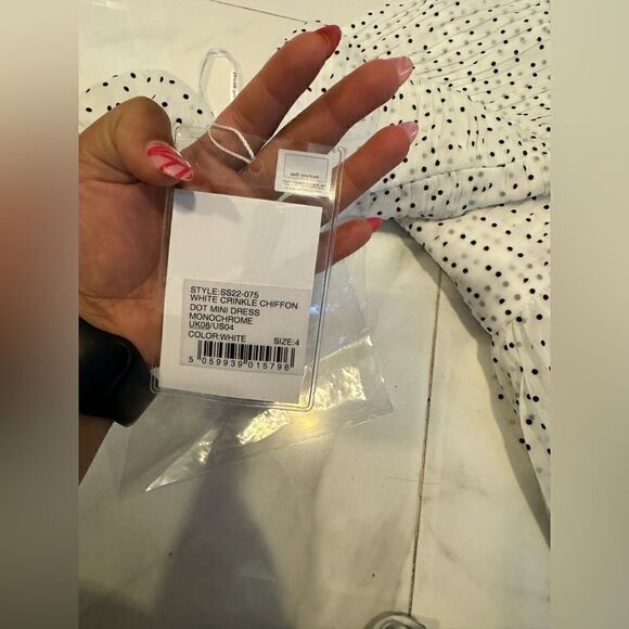 Self-portrait white crinkle chiffon dot mini dress #9 - Picture 6 of 12